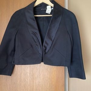 Black silk tuxedo jacket, Barney’s New York, runs small for the size